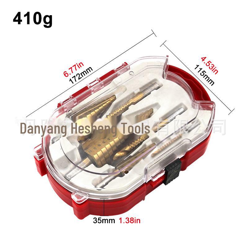 6pc Step Drill Set with Triangular Handle, Straight Groove, Pagoda Drill, Center Punching Hole, Plastic Box - 4pc Set