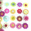 100Pcs Painted Flower-Shaped Wood Buttons Multi-Color Mixed Buttons Wooden Crafts Clothing Buckle Characteristic Wood Products