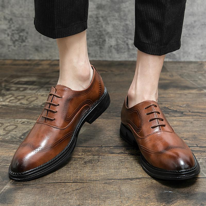 Fashion Plus Size Men's leather shoes leisure and business Party and groom's wedding Black Brown Classic Shoes Minimalist style