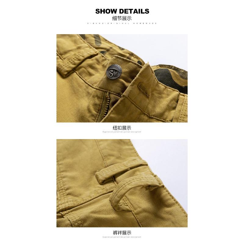 Pantaloncini Cargo Mimetici da Uomo Vestibilità Larga Cotone Lavato Estivo