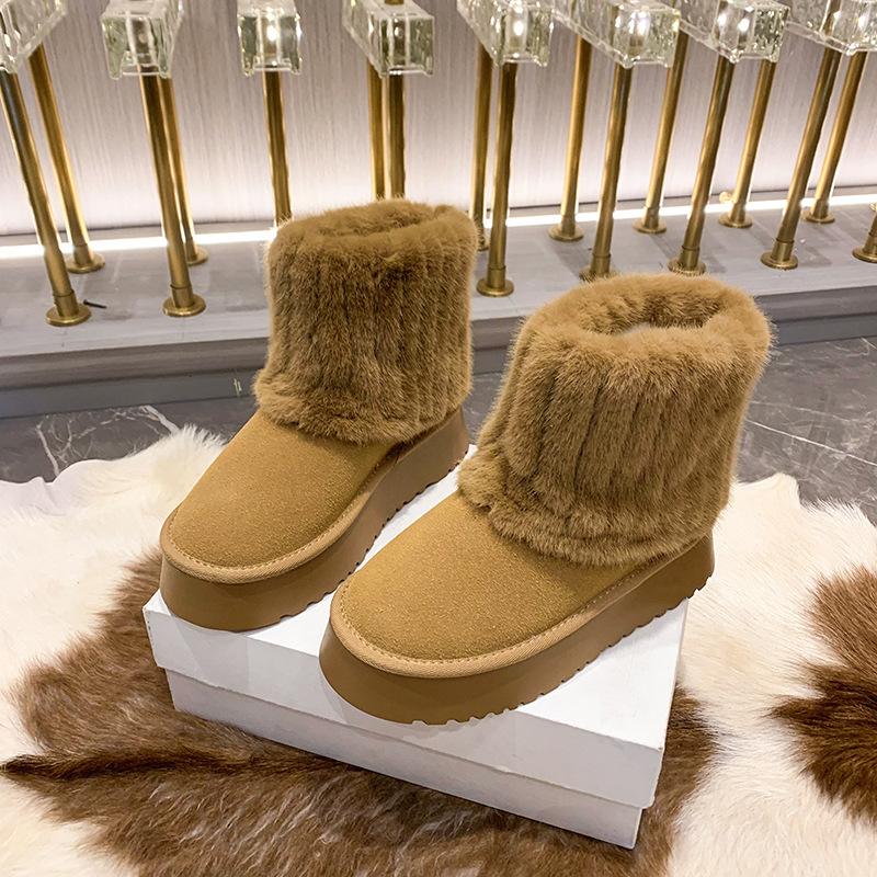 Internet celebrity winter new Korean version muffin thick-soled plush warm snow boots women's fluffy trousers thickened short cotton shoes