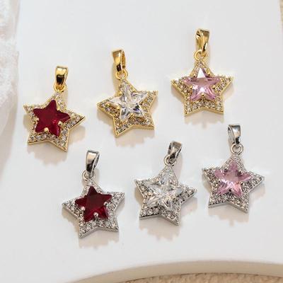 18k Goldgefüllter Mikro-Pavé Zirkonia Sternanhänger DIY Halsketten- & Ohrringmaterialien