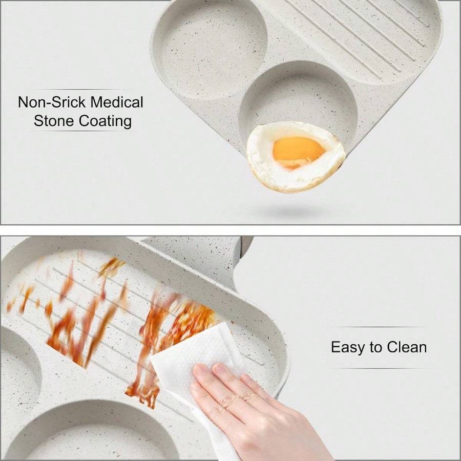 1 Stück Antihaft-Eierpfannen Kleine Bratpfanne 3 Fächer für Frühstück Omelett Pfannkuchen Hamburger Sandwiches Küchenzubehör