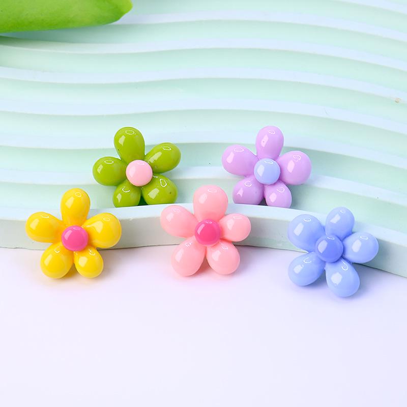 Glossy Pink Five-Petal Flower Resin Hair Clips & DIY Accessories