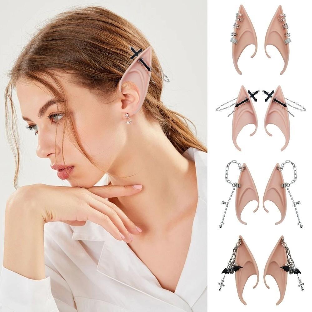 1pair Cross False Ears with Earring Ear Cuff Jewelry Cute Elf Ears  Role Play