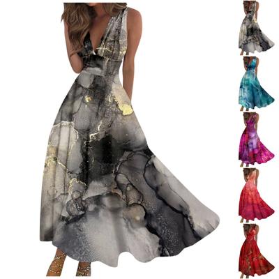 Women's Long Dress Maxi Dress Casual Dress Summer Casual Sleeveless V Neck Boho Waist Retraction Printed Dress