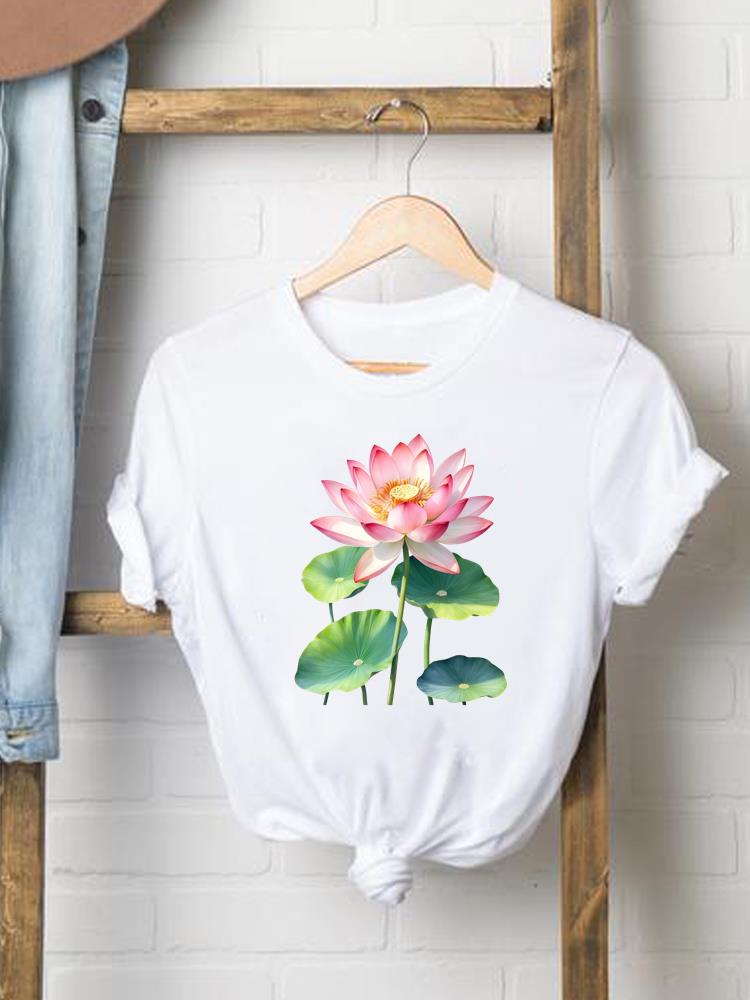 (Asian Size) trend flower sweet 90s Print Female Women printing Fashion Tee Top Clothing T Shirt Woman Short Sleeve Graphic T-shirts