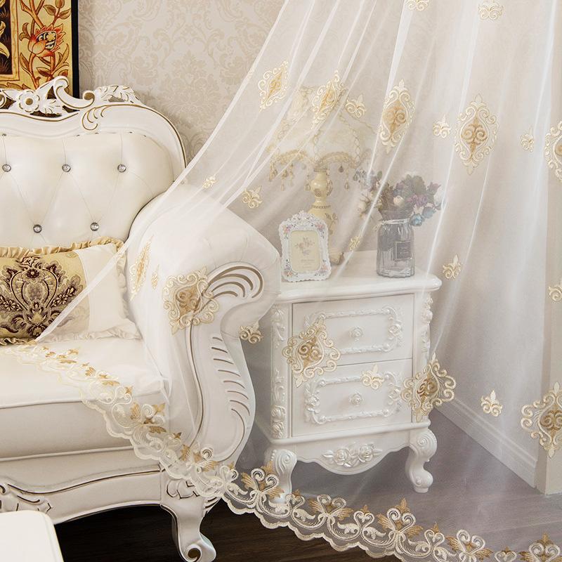 Fresh European Embroidery Curtain Embroidery Window Screen Bedroom Semi-Blackout Partition Yarn White Yarn Curtain Yarn
