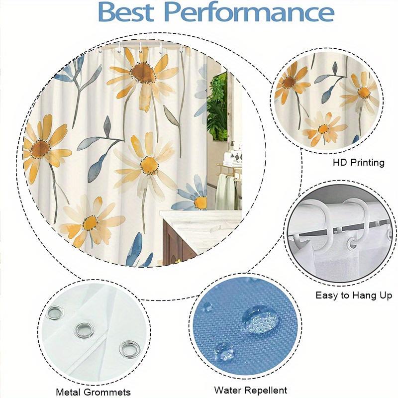 1Pc Daisies Slender Leaves Seamless Shower Curtain - Soft Airy Floral Light Cream Polyester,Washable & Fashionable Home Decor
