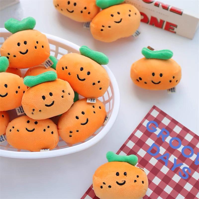 Peas Eye Orange Plush Keychain Cartoon Fruit Stuffed Doll Pendant Car Key Ring Backpack Bag Decor Kid Gift