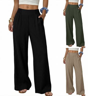 Damen Mode Weite Hosen Hohe Taille Gürtel Tasche Farbe Locker Freizeit Hosen