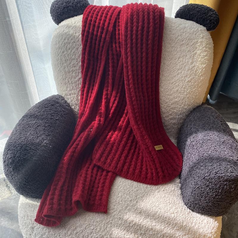 New solid color handmade gift Christmas scarf women's winter thickened versatile knitted wool scarf men