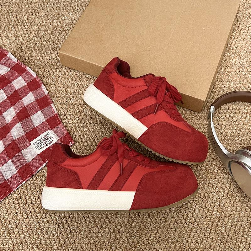 Sheepskin Version 2025 New Leather Retro German Training Shoes Women's Flat-bottomed Casual Sports Board Shoes Versatile Forrest Gump Shoes Single S