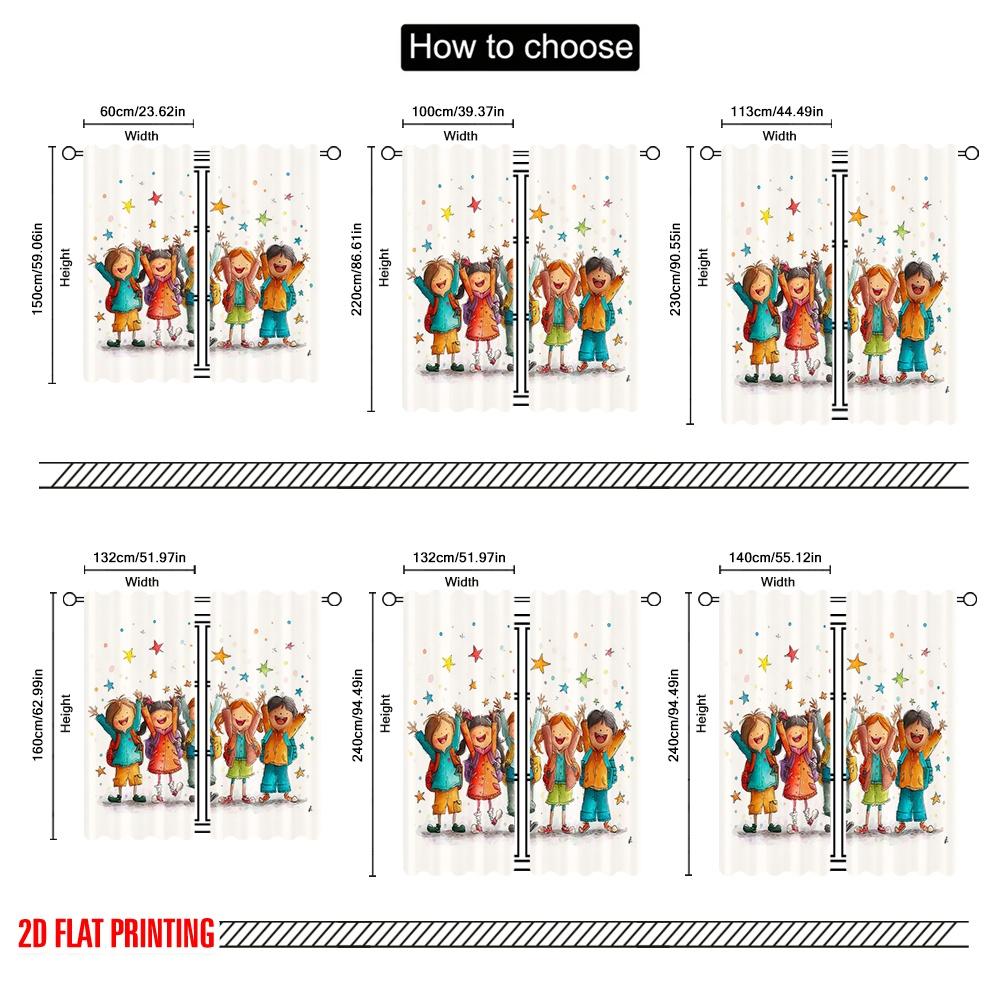2pcs,2D Plane Printing Curtain Popular Happy Youngsters Back To School Versatile Durable Polyester (without Rod) Holiday for
