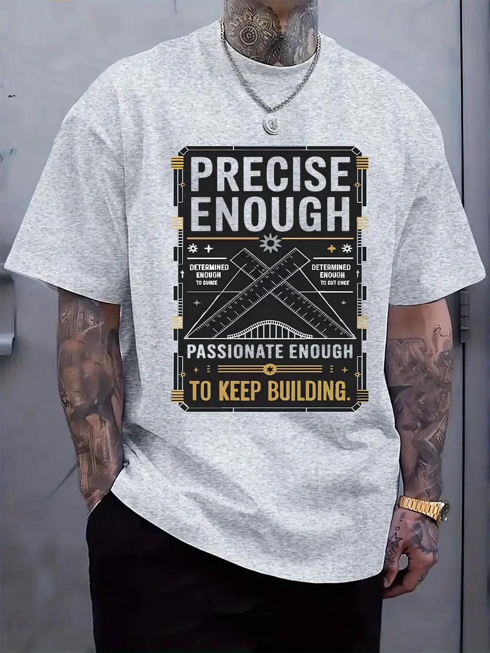 

Light Gray Motivational Graphic T-shirt - Precise enough Inspirational Design with Geometric Print XXXL