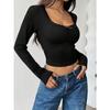 Women's Spring and Autumn Long-sleeved T-shirts Look Slim Slim Lace Patchwork Babes Top U-neck Base Shirt