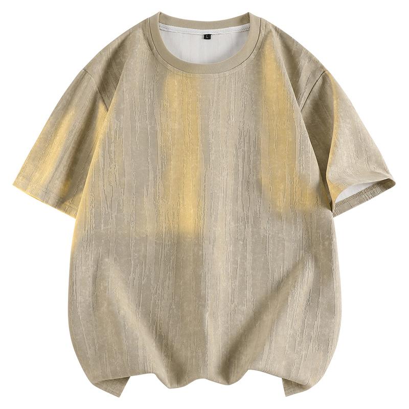 T-shirt Homme Manches Courtes Jacquard Imitation Jean 2025 Nouveau Été Décontracté Manches Cinq Points Tendance Ample