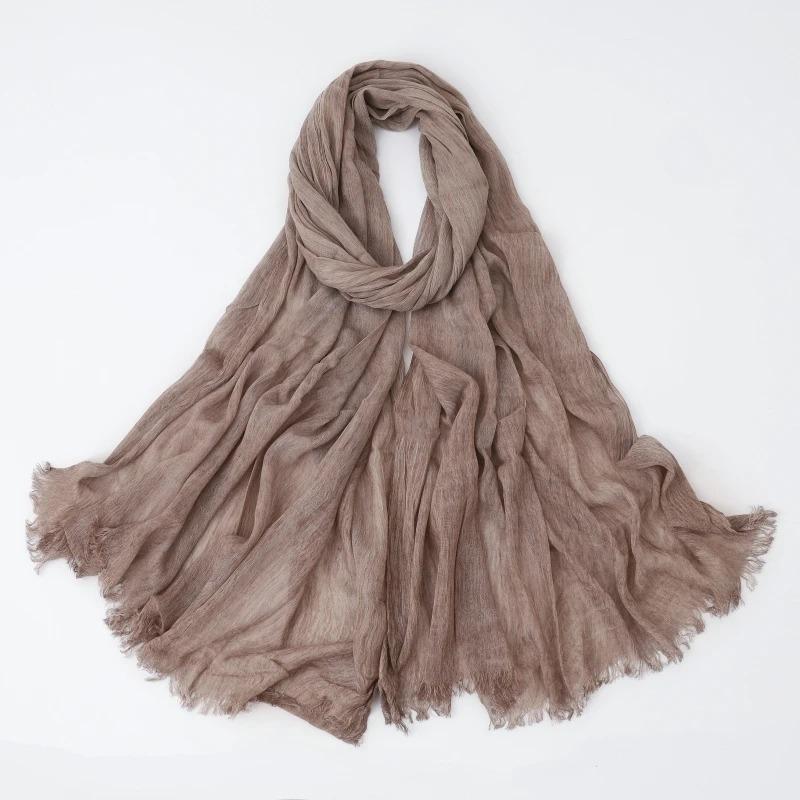 Fashion Cotton Linen Scarf Crinkle Design Hijab Middle Eastern Scarf Wrap Popular Solid Dubai Headwrap