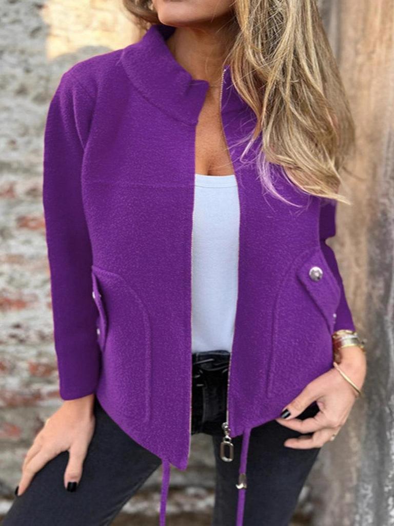 Autumn New Women's Casual Wool Lapel Tie-Waist Faux Pocket Blazer Jacket