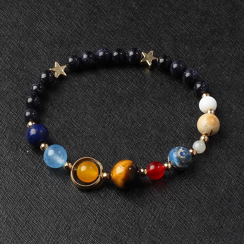 Universe Galaxy Eight Planets Bracelets Solar System Guardian Star Natural Stone Beads Bangles for Women Jewelry Drop Shipping