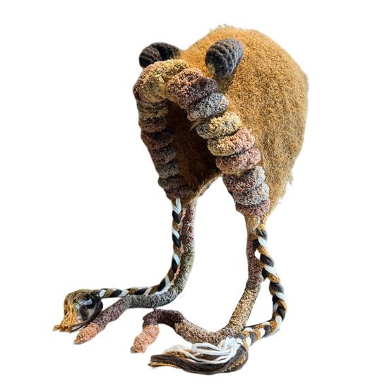 

Зимняя шапка-зверь для косплея, вязаная крючком, толстая, сохраняющая тепло, пушистая, с декором для ушей, плюшевая, для вечеринок, для фотосъемки, кепка Lei Feng кофейный