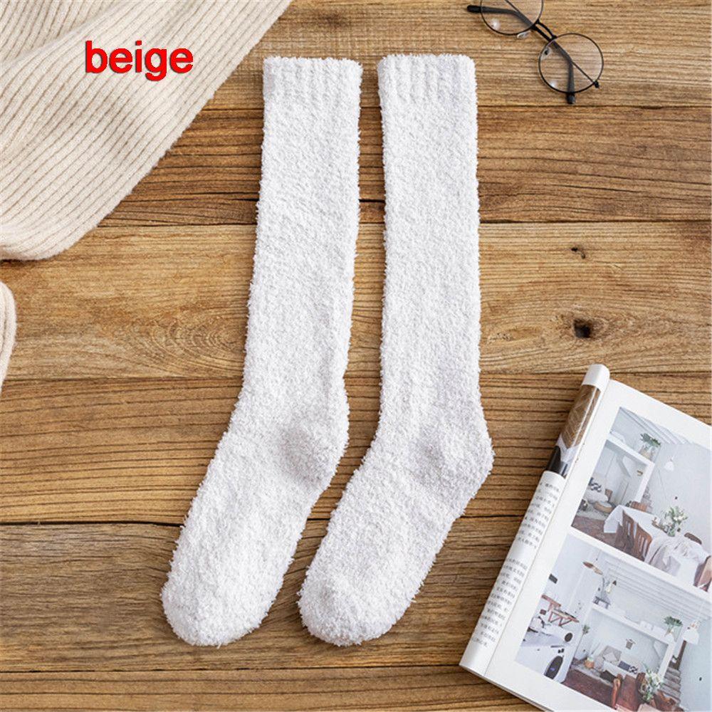 Fashion Pure Color Soft Breathable Winter Warm Bed Floor Coral Velvet Socks Sleep Socks Fluffy Cosy