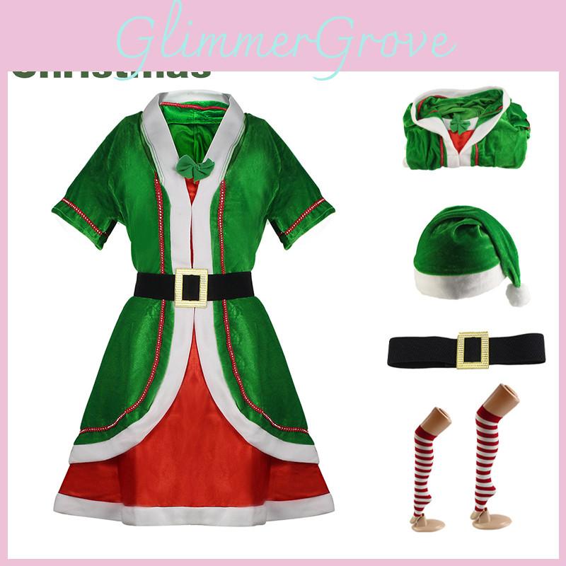 Christmas Elf Couple Outfit Polyester Role Play Dress Up Xmas Party Cosplay