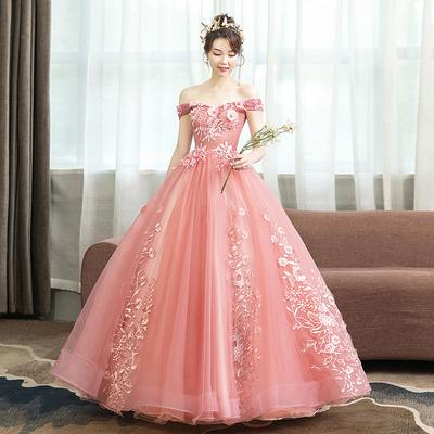 Chorus Compere Party Banquet Women Off Shoulder Applique Embroidery Solid Color Elegant Mesh Maxi Dress
