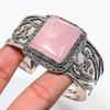 Natural Rose Quartz Gemstone 925 Sterling Silver Cuff Bangle Adjustable AC-1406