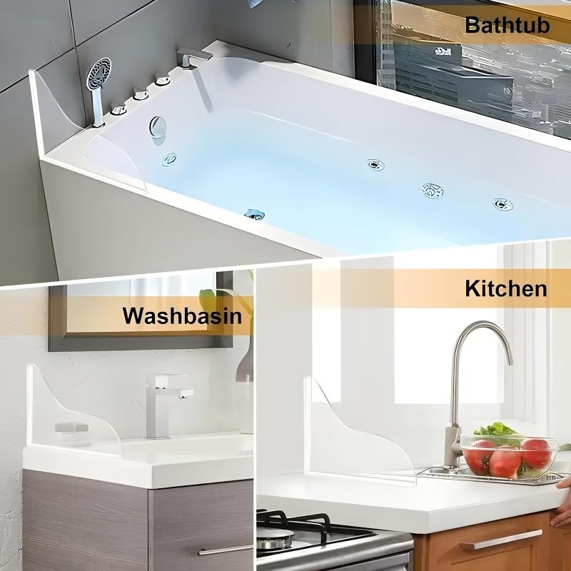 2pcs Clear Splash Guards - Heavy-Duty Transparent Bath Tub and Sink Splash Guards with Curved Design, Anti-Splash Barrier for Shower, Bathroom Sink