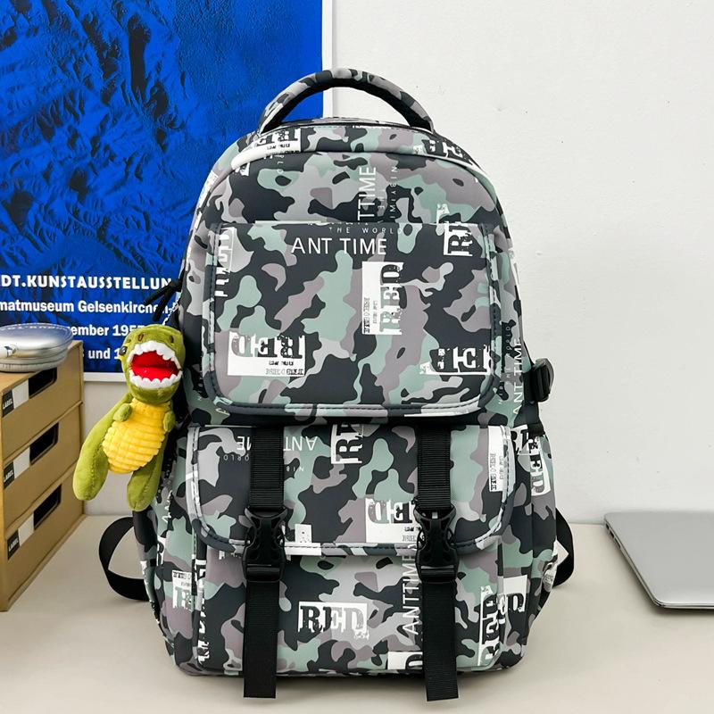 Schoolbag: Trendy Brand Harajuku-style Backpack for Men, Large Capacity for Middle and High School Students, Fashionable Camouflage Graffiti Backpack 