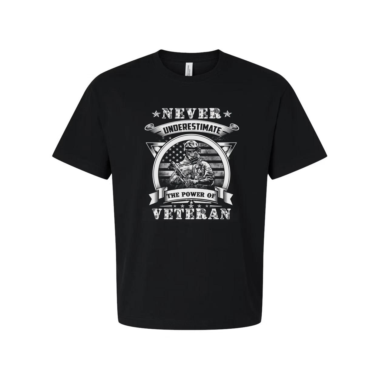 Never Underestimate The Power Of Veteran Graphic Tee With Soldier And American F 2XL