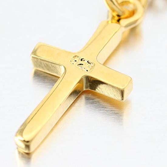 24K Gold Plated Necklace, Cross Design, Sterling Silver 925, Gold Motif Chain Choker, Men's