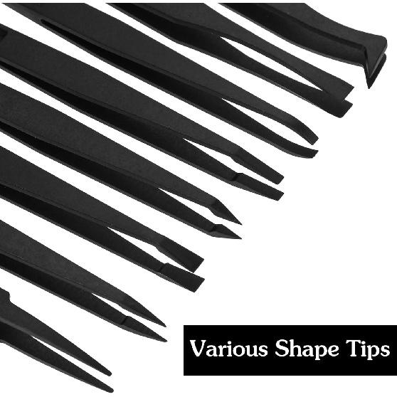8 PCS Precision Plastic Tweezers, 4.7 Inch Length Precision Anti-Static Tweezers with Curved and Straight Tips for Electronics Assembly,