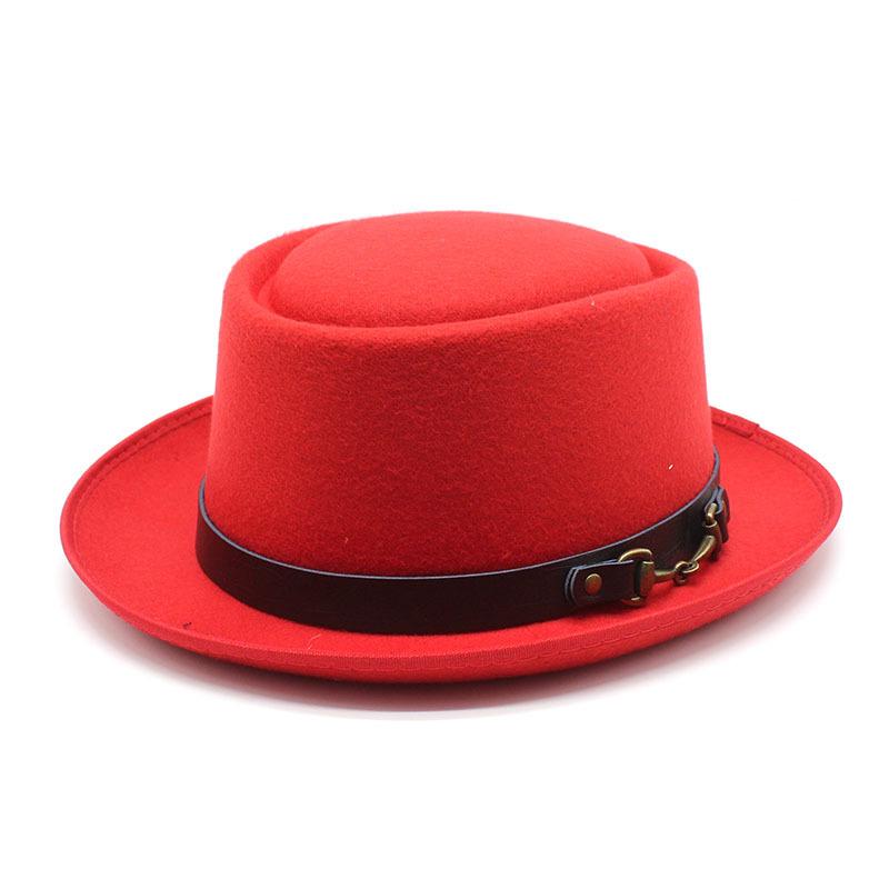 Мужская и женская фетровая шляпа-цилиндр с выпуклой тульей, Шерстяная шляпа-цилиндр, Мужская шляпа-федора M（56-58cm）
