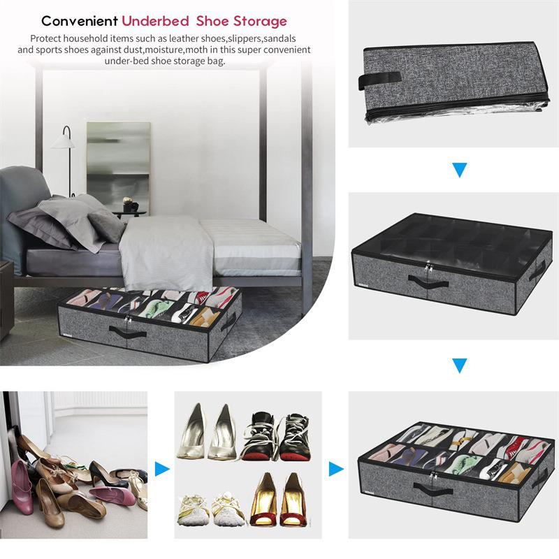 Under-Bed Foldable Shoe Storage Box, Portable, Large Capacity, Thickened Non-Woven Fabric for Home.