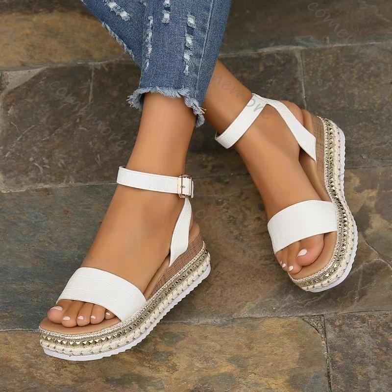 Fashion Comemore Summer New Women Sandals Hemp Rope Large Size Ankle Buckle Sandales Female Thick Bottom Casual Roman Sandalias Mujer