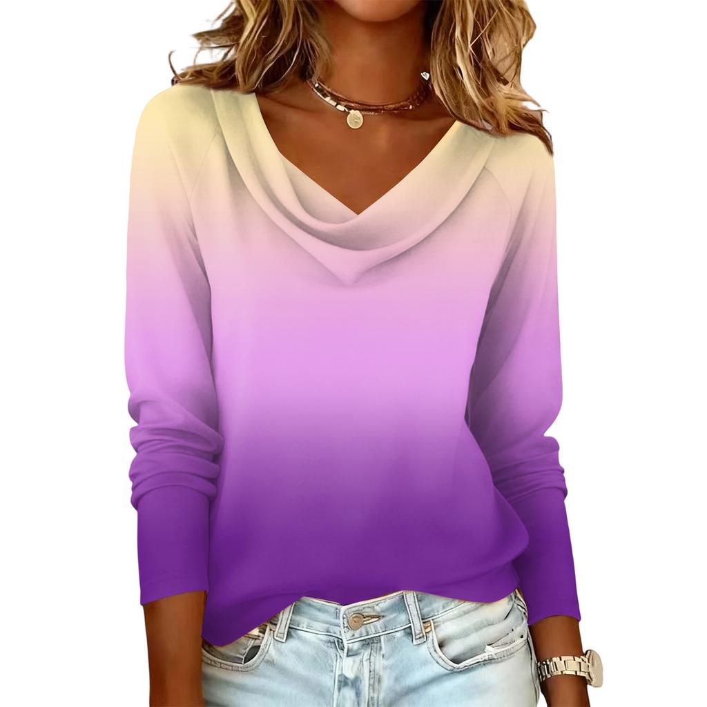 Ladies' Gradient Printed Casual Fashion Long Sleeved Pullover Top