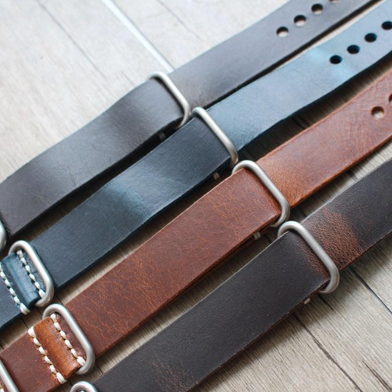 MERJUST 20mm 22mm 24mm Black Brown Blue Army Watch Strap Handmade Crazy Horse Leather Watch Band Zulu Seiko Wristband