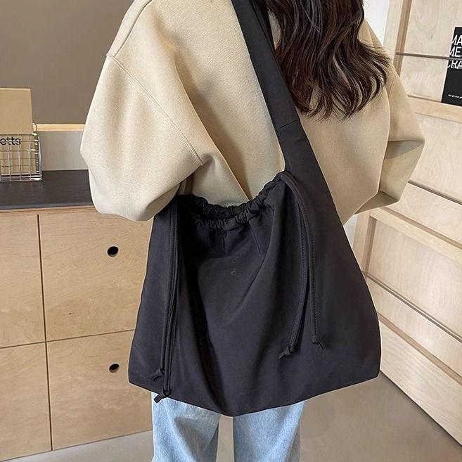 Large Capacity Tote Bag for Women Simple Versatile Plain Color Canvas Bag Student School Bag Office Worker Commuter Shoulder Bag