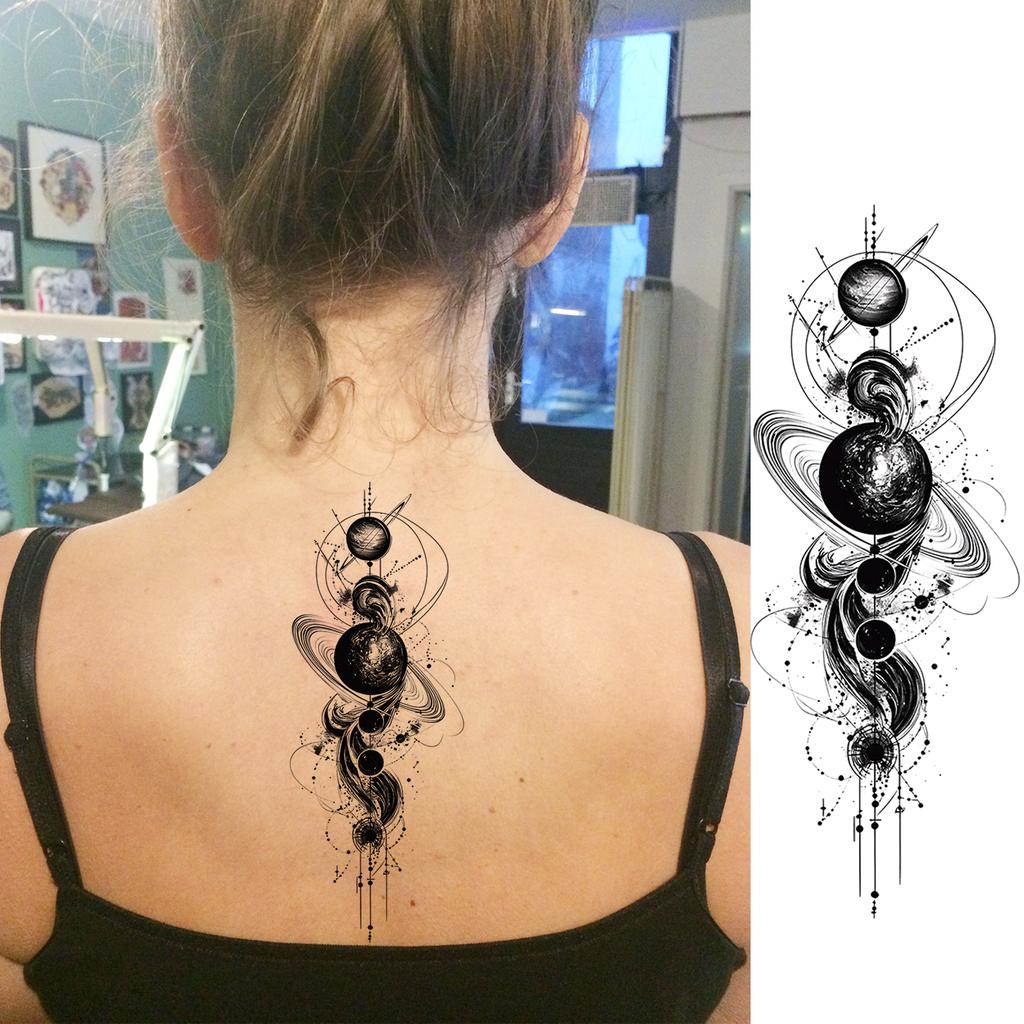 1 Sheet Geometric Planet Mountains Temporary Tattoos For Women Men Forearm Foot, Waterproof Long Lasting Realistic Tatoo Sticker