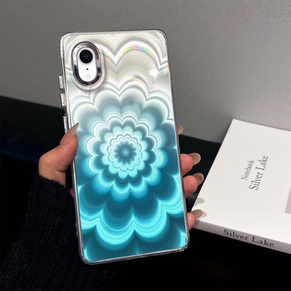 Case for iPhone XR Iridescent Gradient Floral Clear Case,Shockproof Camera Lens Protection iPhone XR синий