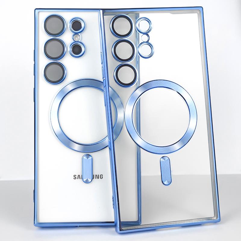 Plating Transparent For Magsafe For Samsung Galaxy S21 S22 S23 S24 Ultra Plus Case Magnetic Wireless Charging Silicone Cover