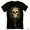 Trendy Steampunk Streetwear Print T Shirt, Soft Cotton Casual Tee, Skeleton Key Design Unisex Top for Daily Wear