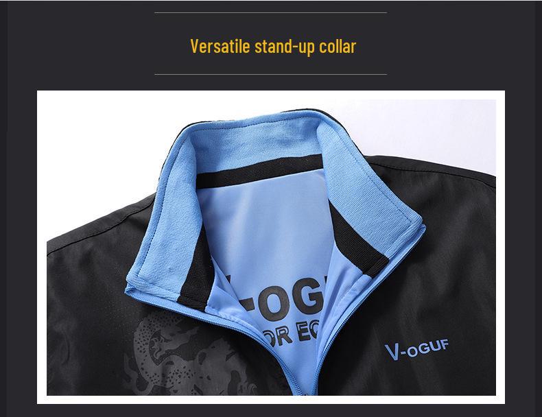 Men's Reversible Windproof Jacket: Double-Sided Wear, Casual, Loose Fit, Plus Size, Single-Layer for Spring & Autumn.