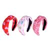 Hair Hoop Wide-Brimmed Headband with Love Printing Handmade Fabric Knots Anti-Slip Design Bow Hairband Party