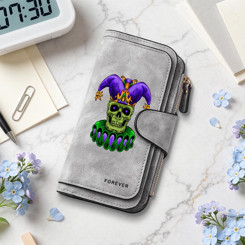 Gothic Clown Skull Purse Multifunctional Long Wallet