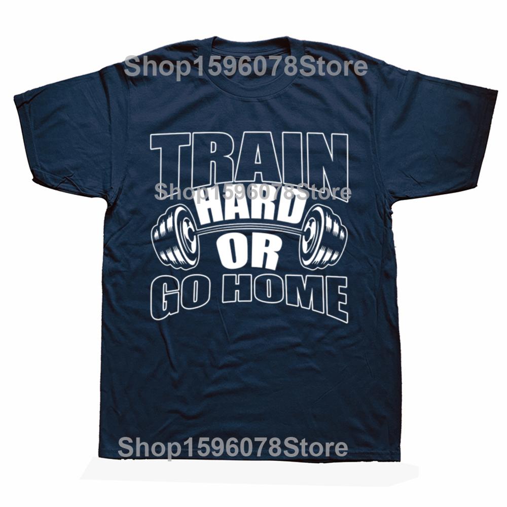 Rolig Träna Hårt Eller Gå Hem Gyms Träningsbomulls-T-shirts Herr Dammode Casual T-shirt Lös Oversized Streetwear T-shirt
