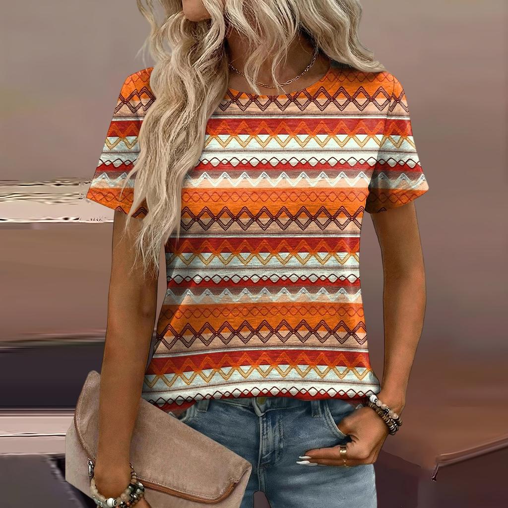 Damen Mode Lässiges Bedrucktes T-Shirt mit Lockerer Passform