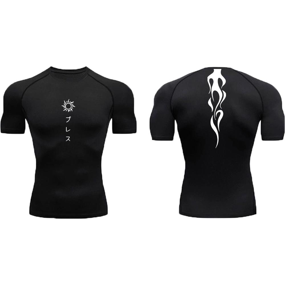 Men's Compression Shirt Printed Fitness Sport Running Tight Gym TShirts Athletic Workout Bodybuilding Quick Dry Tops Tee Summer